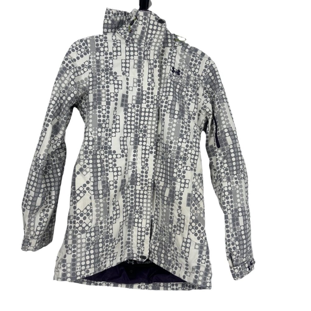 Under Armour Insulated Waterproof Ski Jacket Small White Gray Dot - Picture 2 of 8